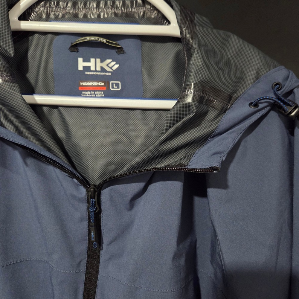 Hawke & Co Performance Rain Jacket Mens L Blue Lightweight Full Zip‎ Hooded